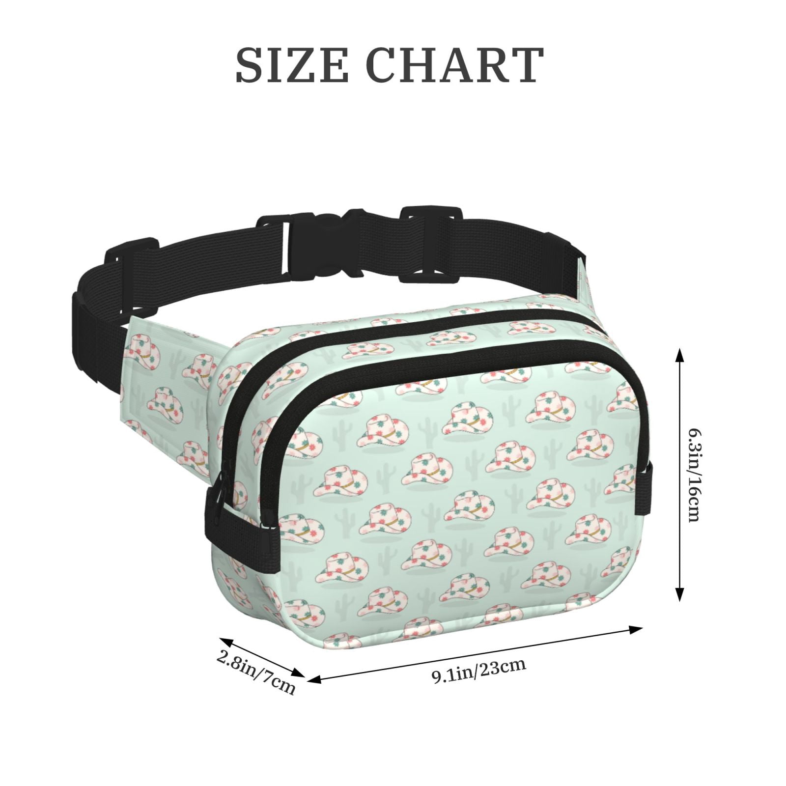 Picia Flora Daisy Cactus Print Square Double-Layer Waist Bag Mini Adjustable Waist Belt Bag Exercise Running Travel Hiking