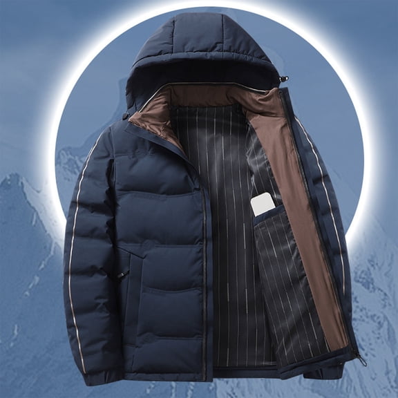 Betivan Men's Winter Hooded Windproof Jacket, Long Sleeve Zipper Pocket Warm Casual Outerwear, Plus Size Hoodies for Men Cold Season Wear