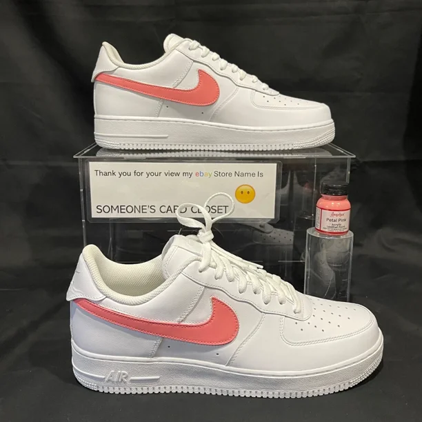 Ni&ke Air Force 1 Low White (Petal Pink Custom Painted Swoosh) SC-#58W