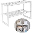 thumbnail image 1 of Étagère de Rangement sous Évier Organisateur Extensible Longueur Réglable 38-70cm, Capacité de Charge 14kg (Blanc), 1 of 5