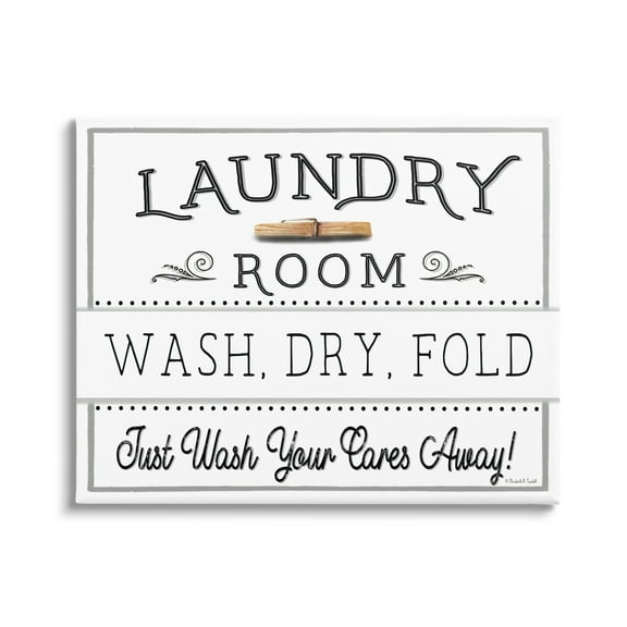 Stupell Industries Wash Cares Away Laundry Typography Painting Gallery Wrapped Canvas Art Print Wall Art, 20 x 16