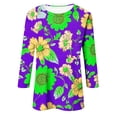 thumbnail image 4 of CYMMPU Summer Fashion Shirts 3/4 Sleeve Tunic Tops Spring Tops Crew Neck Loose Fit Blouses for Women Dressy Casual Floral Printed Empire Waist A Line T-Shirts Purple M, 4 of 4