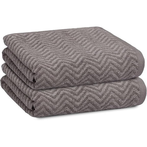 PREMIUS 2 Pack Chevron 100% Cotton Yarn Dyed Hand Towel, Steeple-Gray, 16x28 Inches