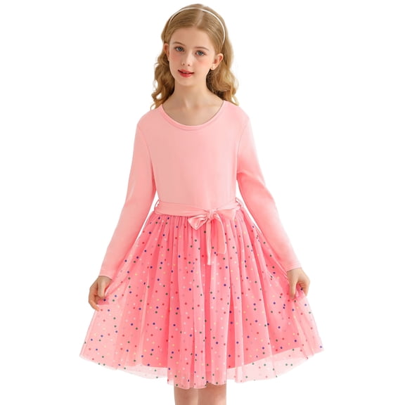 Actgleam Girls Tutu Dress long Sleeves Tulle for Girl Dresses,Pink,11-12Years