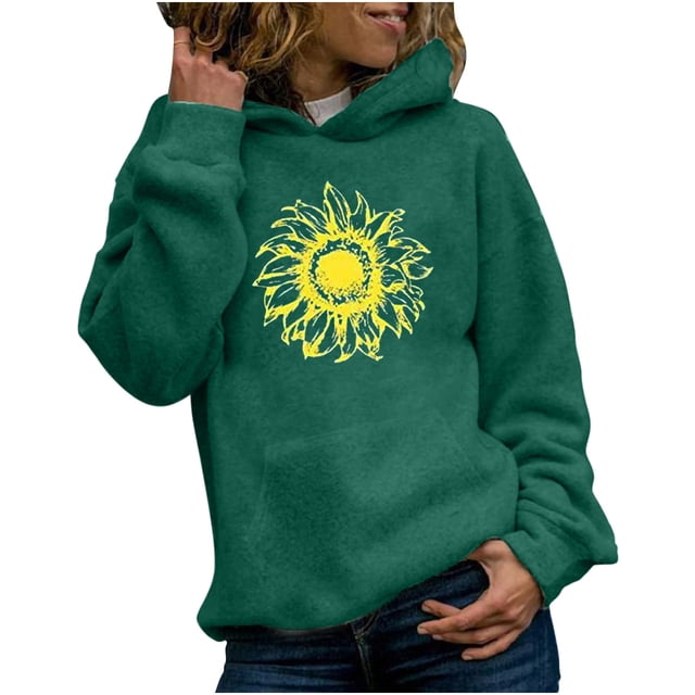 Sudaderas con capucha informales para mujer, sudadera con estampado de girasol, suéter con capucha Pompotops gfhjh5979