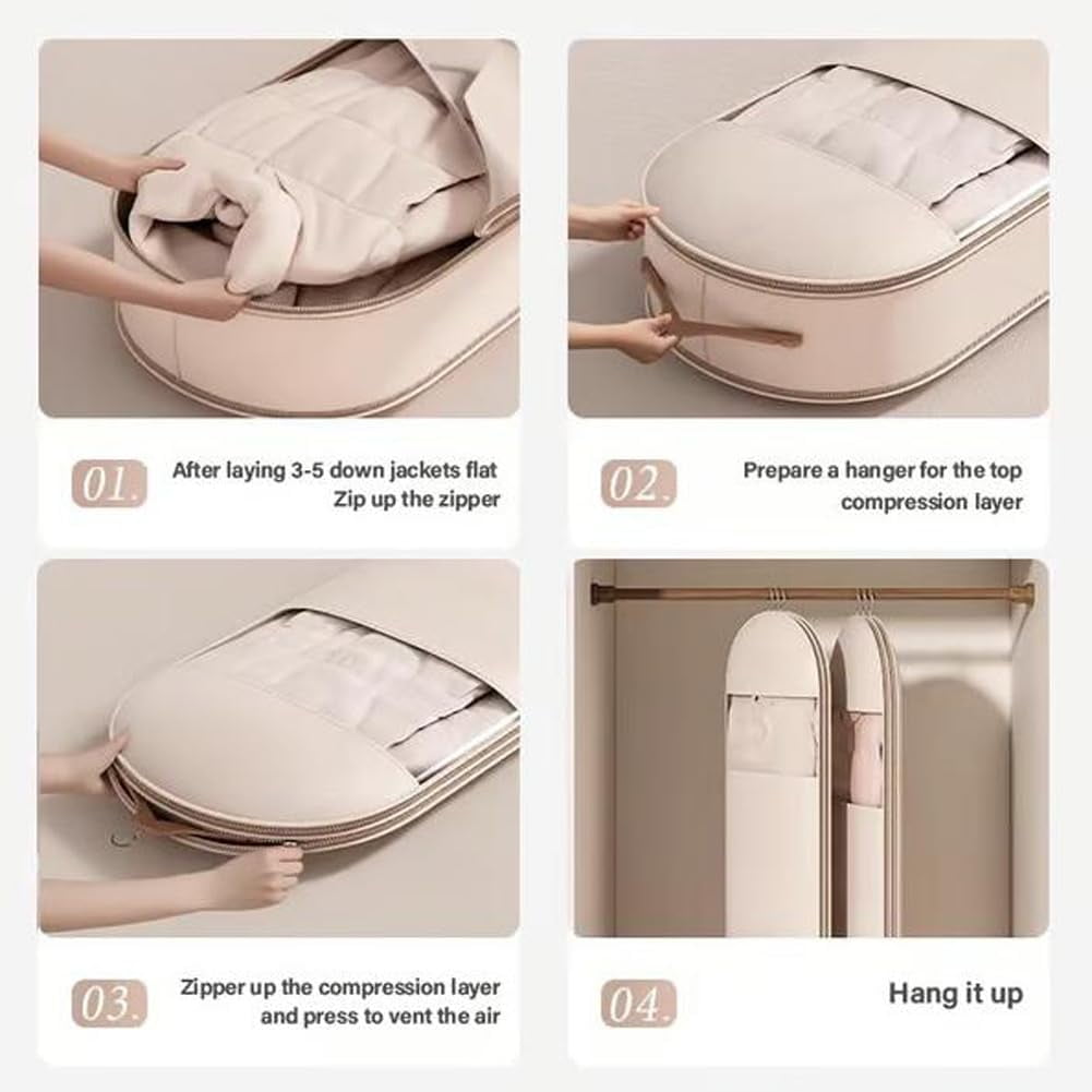 Hanging Garment Bag with Compression Zipper, Space Saving Closet Organizer for Coats Jackets Suits, Waterproof Clothes Storage Bag