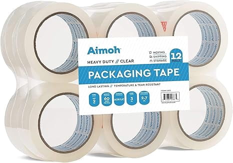 Aimoh Heavy Duty Clear Packing Tape for Shipping and Moving, 60 Yard with 3” Core, 36 Rolls