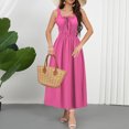 thumbnail image 4 of Vestido Sexy para las Mujeres de Color Sólido sin Mangas Elasticidad Retractar Cintura Plegado, Camisola Largo Maxi Vestido, 4 of 9