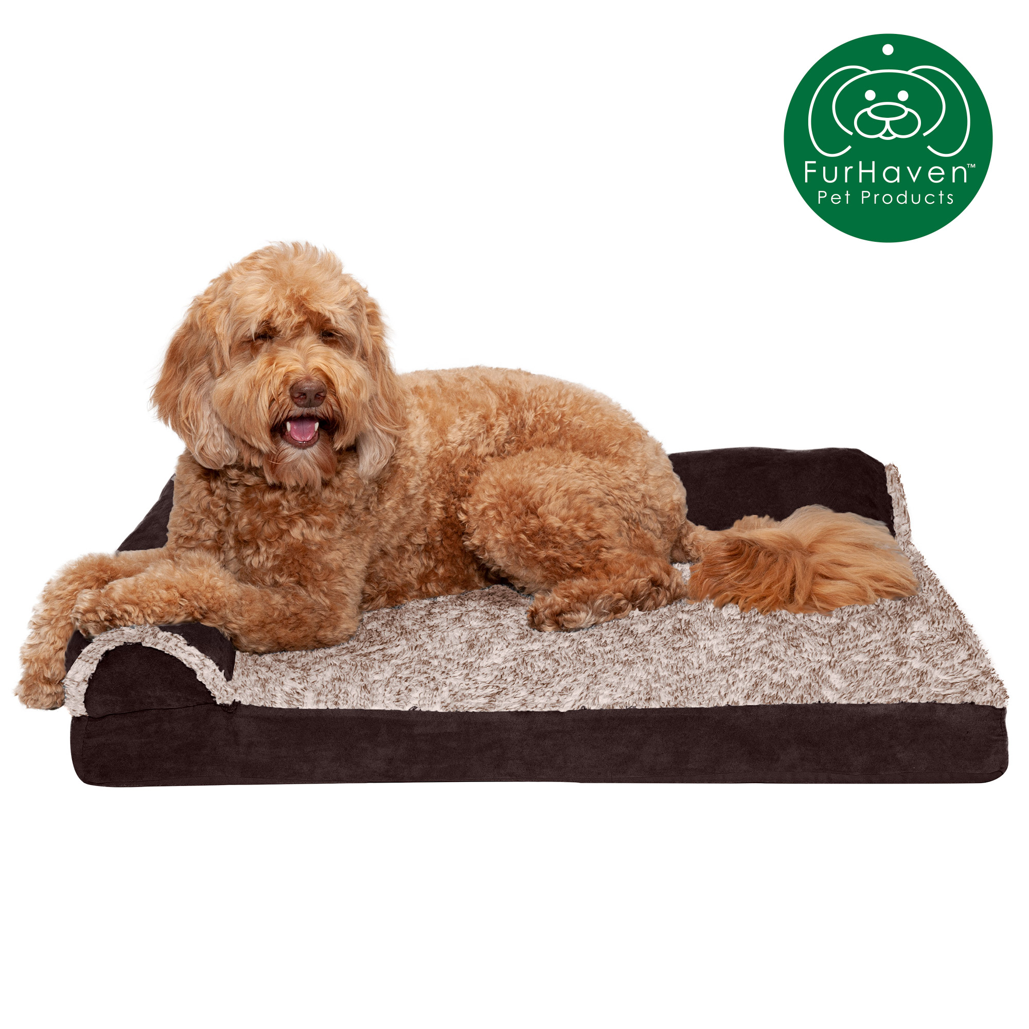 Furhaven Deluxe Orthopedic L-Shaped Chaise Pet Bed photo 8
