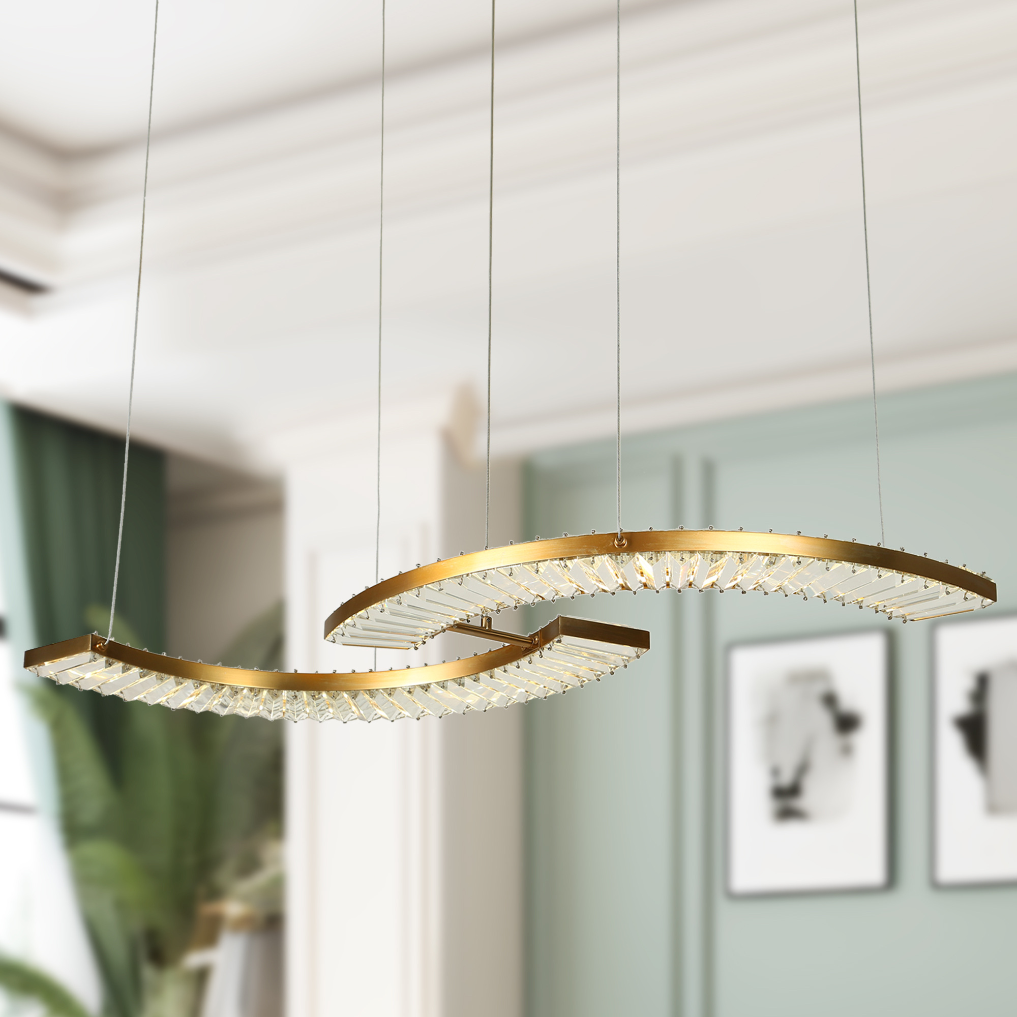 LNC MoaningMurtle 1-Lights 40.4" Luxury and Glam Crystal Integrated LED Kitchen Island Lights, Gold