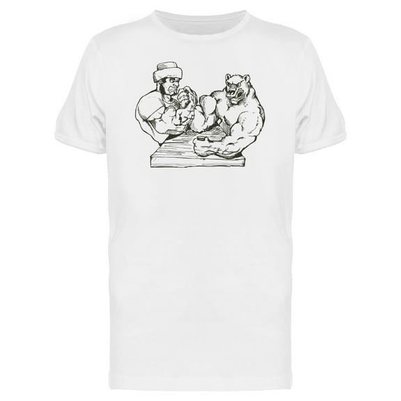 Russian Guy Arm Wrestling A Bear T-Shirt Men -Image by Shutterstock, Male XX-Large