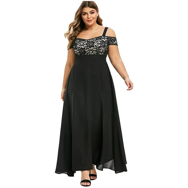 IWRUHZY Plus Size Shoulder Spaghetti Straps Maxi Dress Summer Patchwork Chiffon Dress - Walmart.com