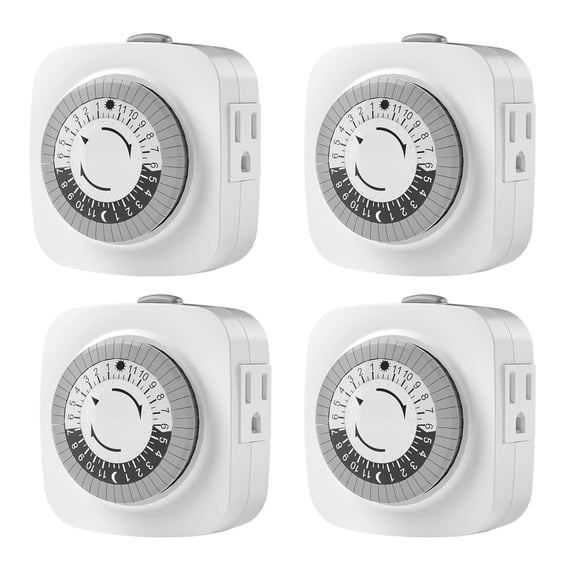 oviitech 24H Indoor Mechanical Timer, 2 Grounded 3-Prong Outlets, 30-Min Intervals, ETL Certified, White,4 Pack
