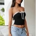 thumbnail image 6 of SOMER Strapless Tops for Women, Tube Top Ruffle Trim Bow Tie Bandeau Sleeveless Slim Fit Crop Top for Casual Party Clubwear Valentine's Day, 6 of 7