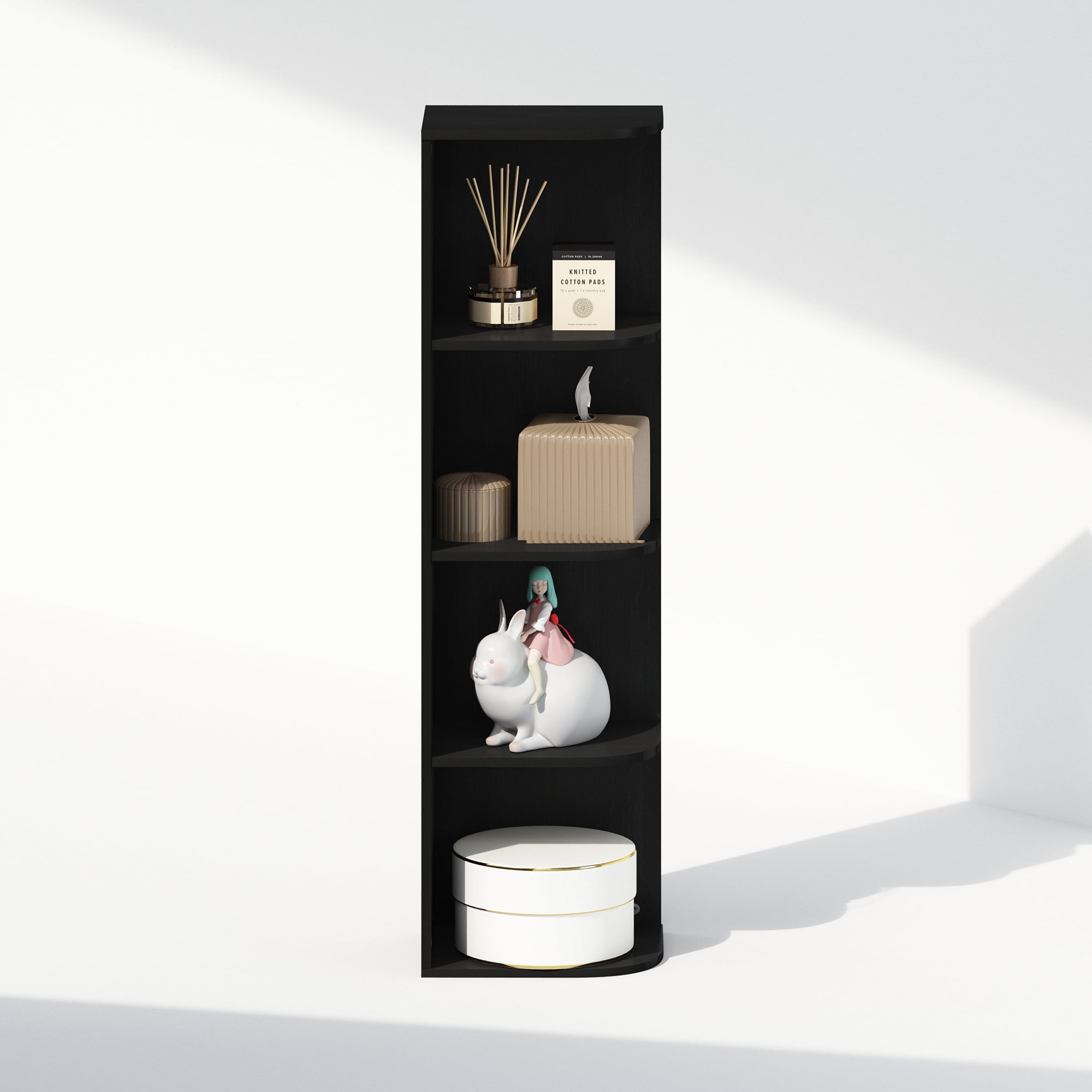 Furinno Reed 4-Tier Space Saving Corner Storage Display Shelf, Bookshelf, Blackwood