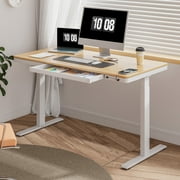 FLEXISPOT 55 W Home Office Height Adjustable Standing Desk White and Maple with USB Charge Ports and Embedded Drawer