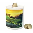 thumbnail image 3 of Animal Piggy Bank, Frog Prince with Golden Yellow Crown on Rocks Soul Mates Illustration, Ceramic Coin Bank Money Box for Cash Saving, 3.6" X 3.2", Green Yellow, by Ambesonne, 3 of 4