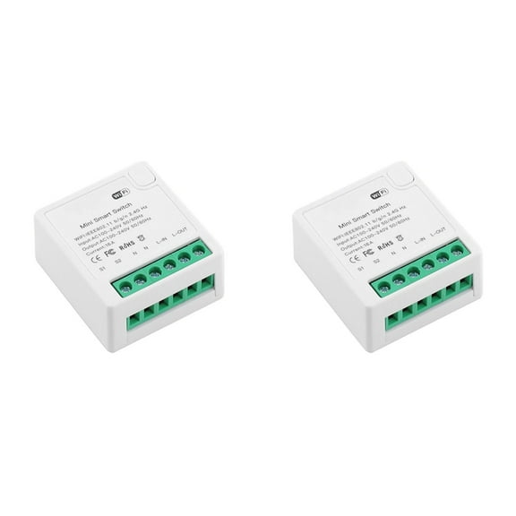 2X TUYA MiNi 16A Smart Switch Non-Metered Version Smart Wifi Switch Voice Control Home Automation Light Relay Module,2 x Wifi Smart Switch,White