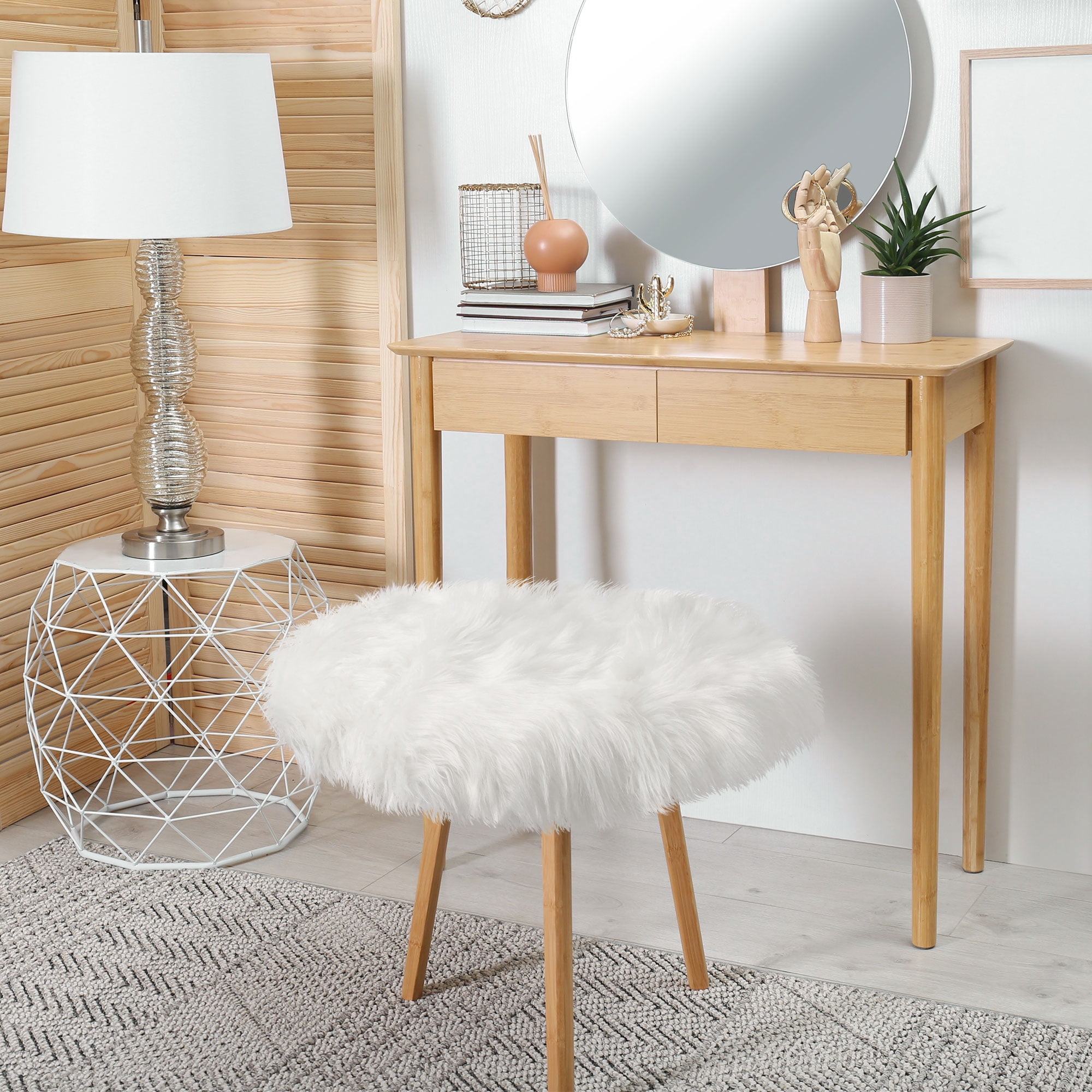 Unique Bargains Artificial Animal Wool Soft Faux Fur Sheepskin Plush Area Rug White 2x2 Feet Round