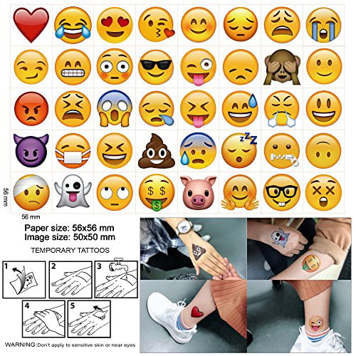 Emoji Temporary Tattoo 160pcs 2inch ,Konsait Funny Emoji tattoos Body Stickers for Kids Children Adults for Emoji Party Favors Supplies with Poop Kissing Heart Sunglasses Smirk Relaxed Smile Emoticon 