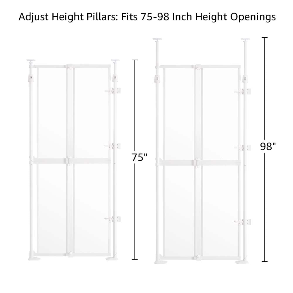 unipaws Transparent Cat Safety Gate, 75"-98" Height and 21"-34" Wdie Adjustable, Auto Closing and No Drilling, Extra Tall Cat Door for Doorway, Stairs, White