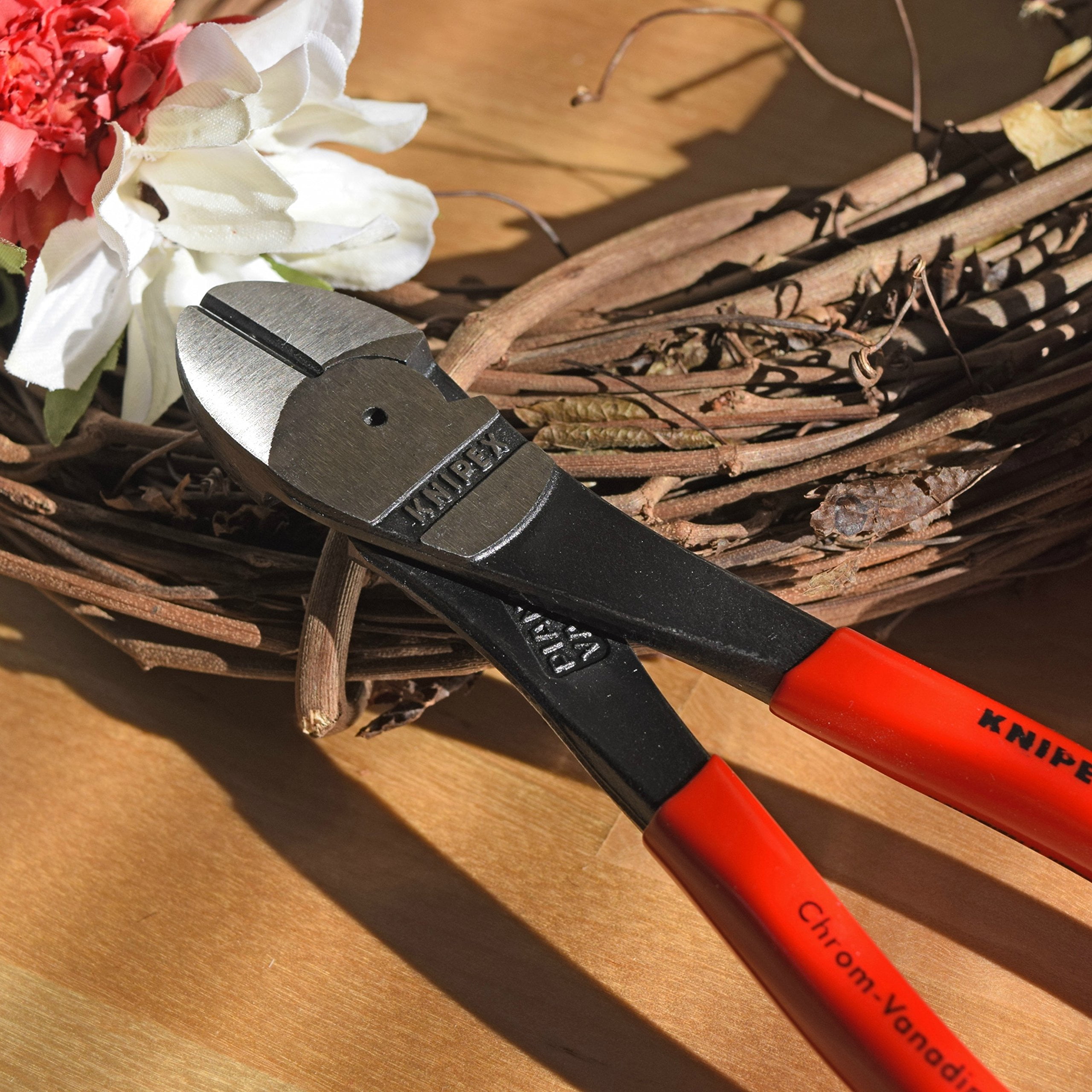 KNIPEX Tools - High Leverage Diagonal Cutters, 12 Degree Angled (7421250SBA), Red, 10 inches CA2
