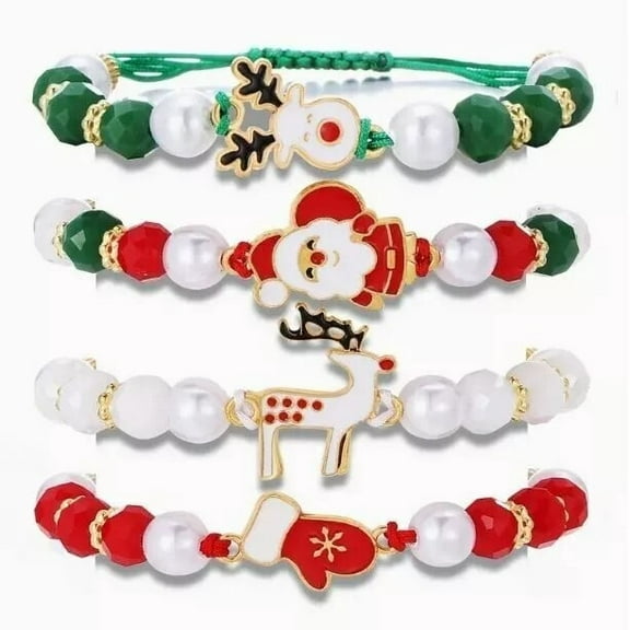 4 Piece Colorful Beaded Bracelet Set with Reindeer – Adjustable and Easy to Wear