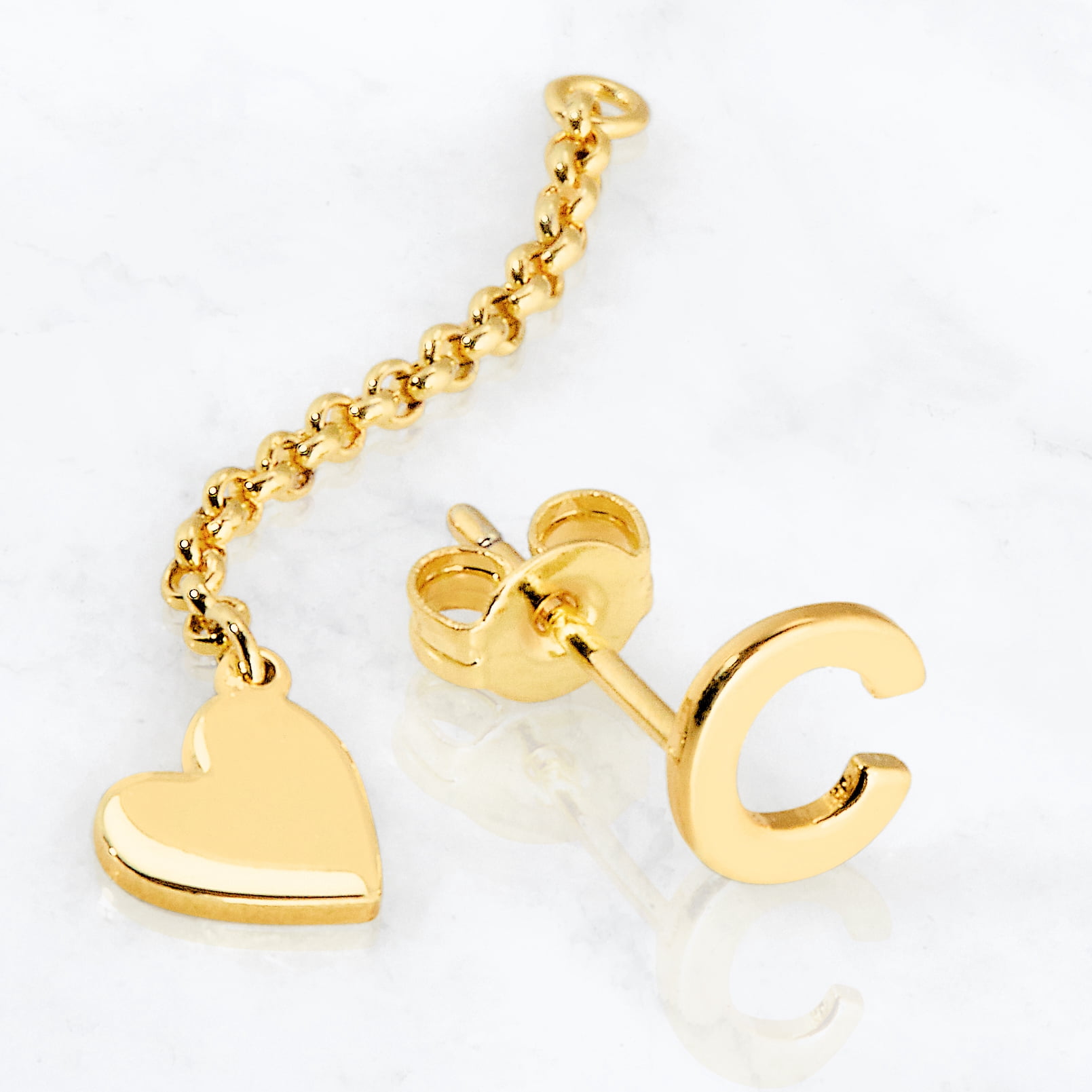 Personalized Planet Women's Initial Earring with Heart Dangle Button Drop Earrings