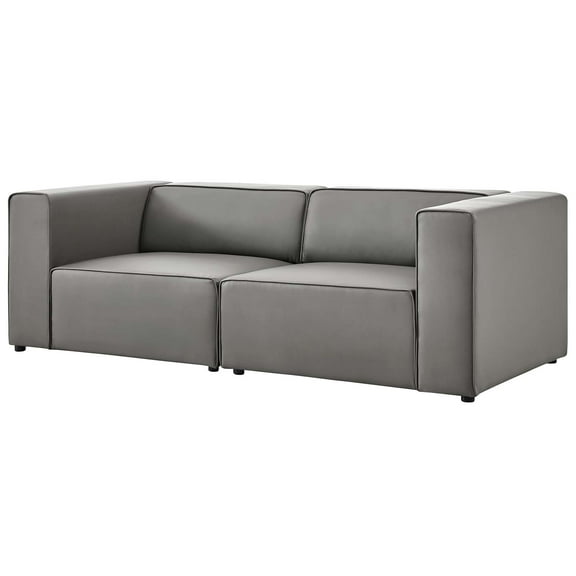 Loveseat and Sofa Set, Faux Vegan Leather, Grey Gray, Modern Contemporary Urban Design, Living Lounge Room Hotel Lobby Hospitality