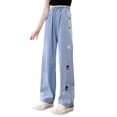 thumbnail image 2 of ITSAME Girls Straight Leg Jeans, Loose Fit High Waist Fashion Embroidery Summer Casual Denim Pants Blue Size 9, 2 of 9