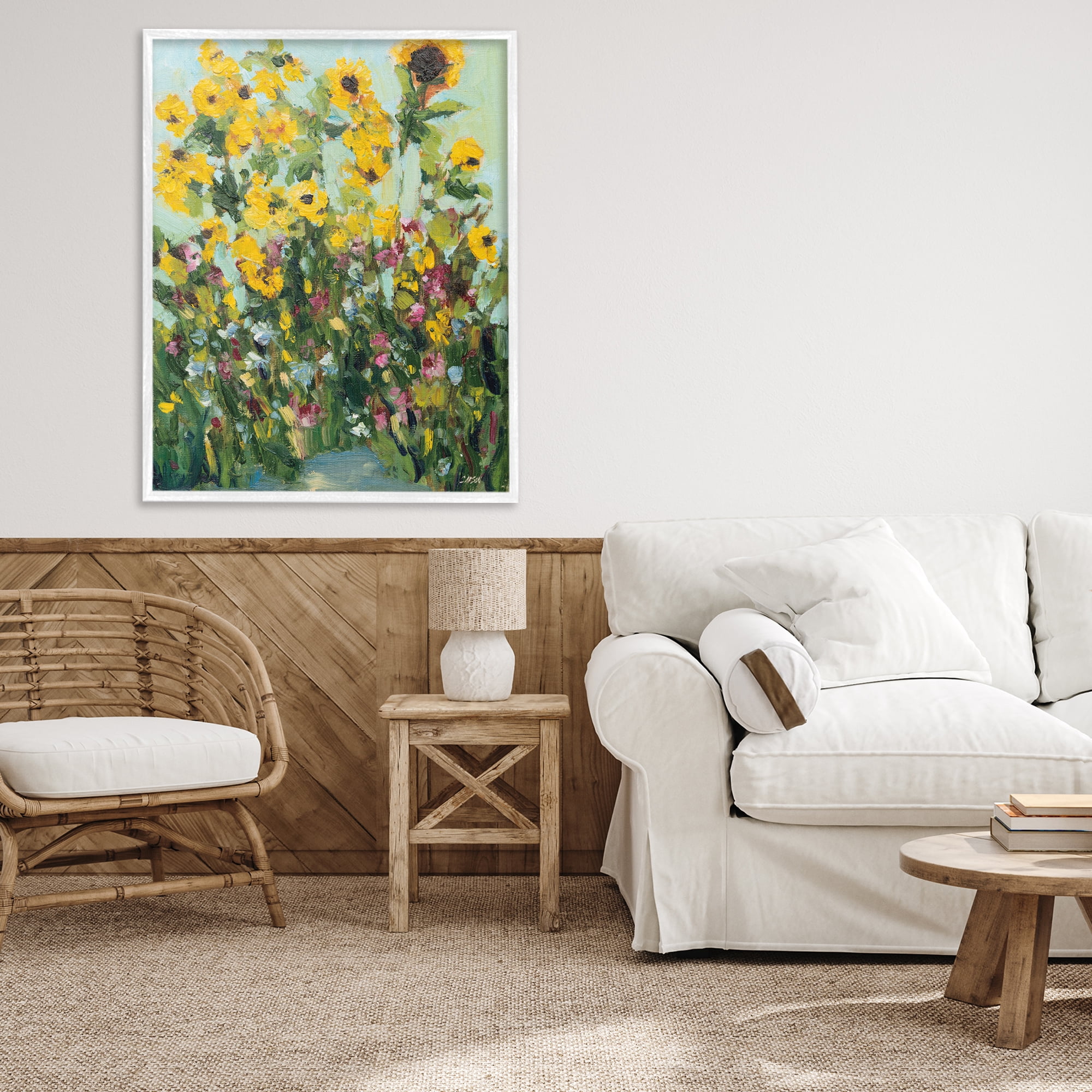 Stupell Industries Sunlit Sunflowers in Garden White Framed Giclee Art, design by Carson Overstreet