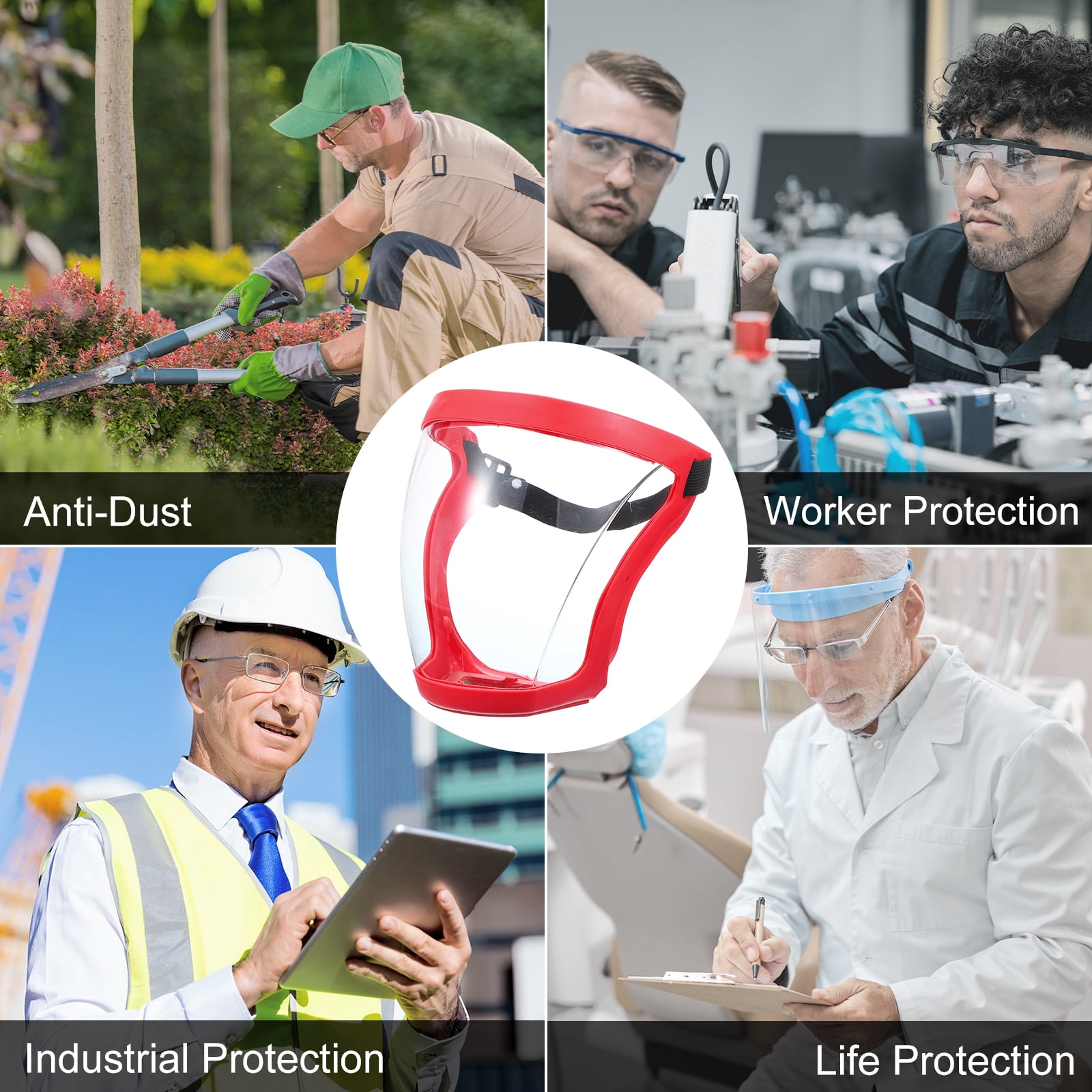 Uxcell Full Safety Face Shields, Anti Fogging Full Safety Face Protection Face Shield Red