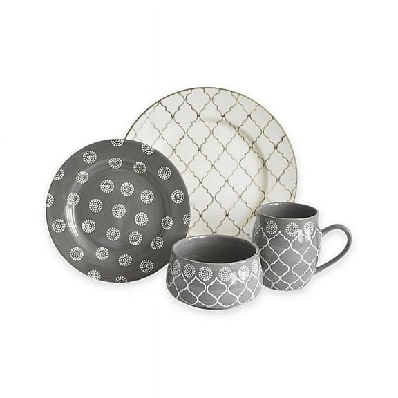 Marcela 16 Piece Dinnerware Set, Grey