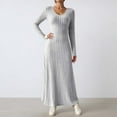 thumbnail image 2 of DHFJKG Sweater Dress For Women Knit Ribbed V Neck Long Sleeve Slim Fit Maxi Dress Winter Pullover Tunic Ankle-Length Versatile Dresses, 2 of 5