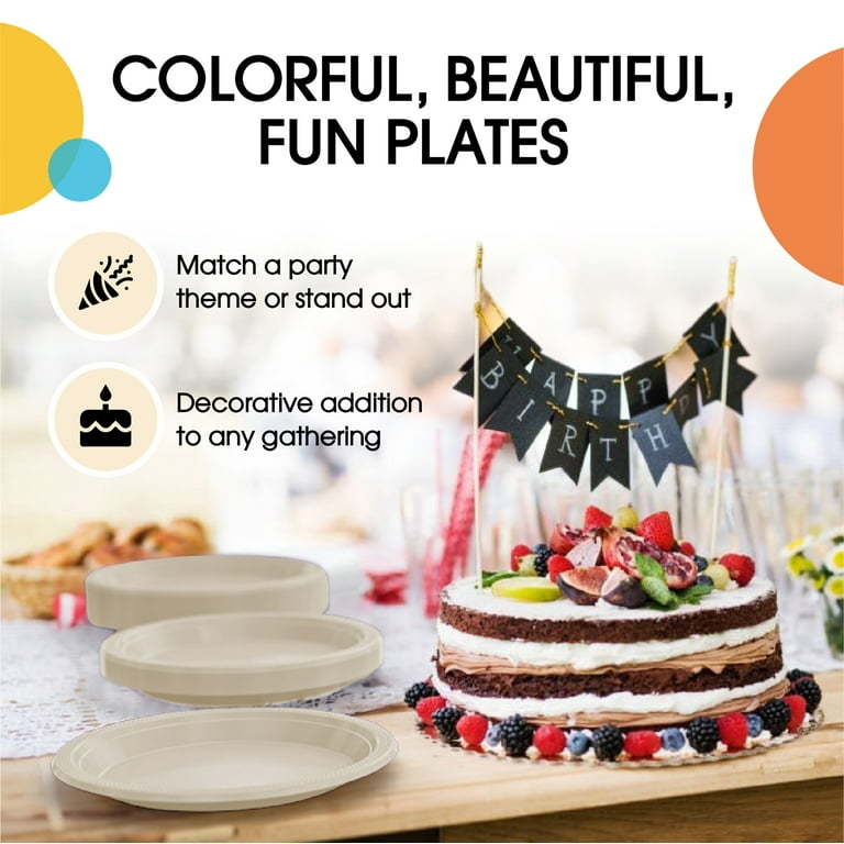 Classic Disposable Buffet Plates or Dessert Plates, Plastic Round Flared  Design, Black, Clear, Ivory, White, Deluxe Wedding & Party Supplies 