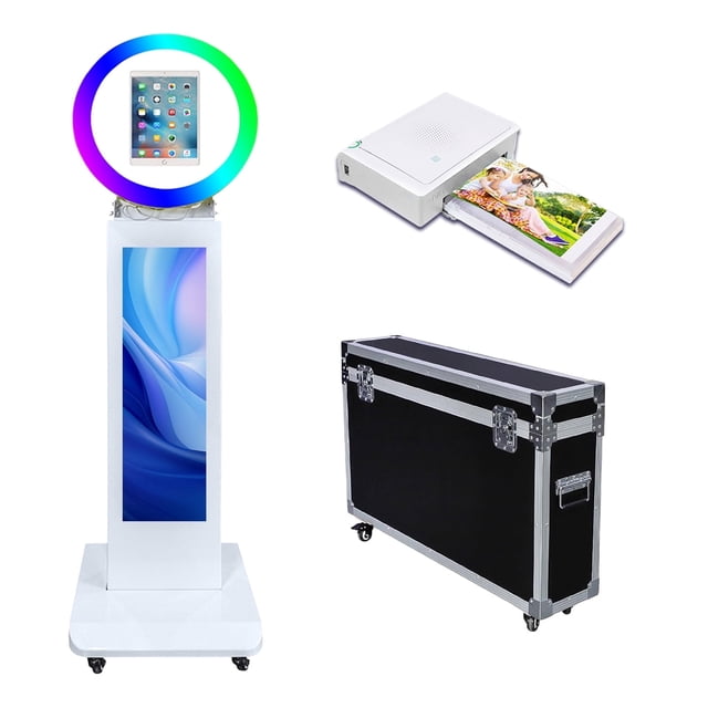 WideMeet Ipad Photobooth Machine avec Écran LCD Anneau Lumineux RVB pour Mariage Fête Événements