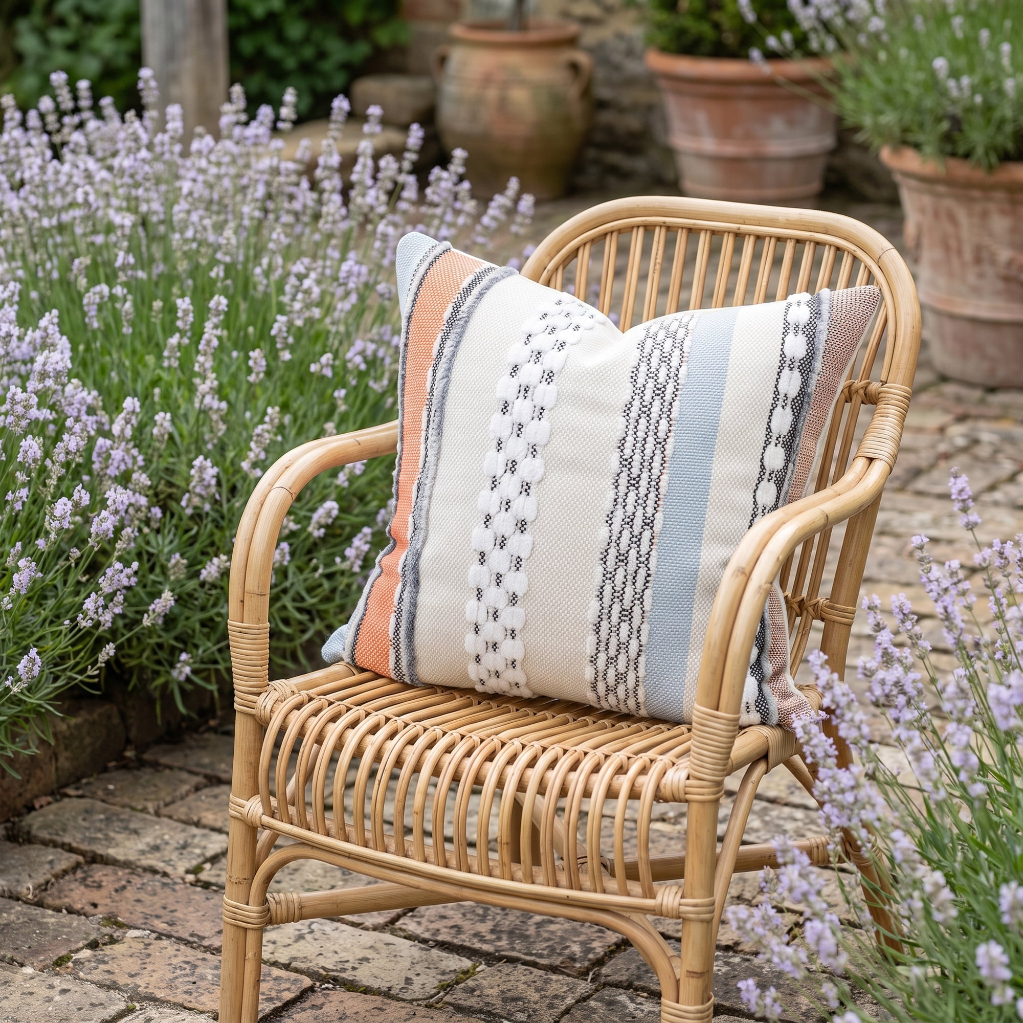 Unique Bargains 3D Chenille Tufted Pillow Cover Stripe Cushion Case Multicolor 18"x18"