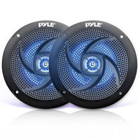 Pyle PLMRS63BL - Waterproof Rated Marine Speakers, Low-Profile Slim Style Speaker Pair with Built-in LED Lights, 6.5''-inch (240