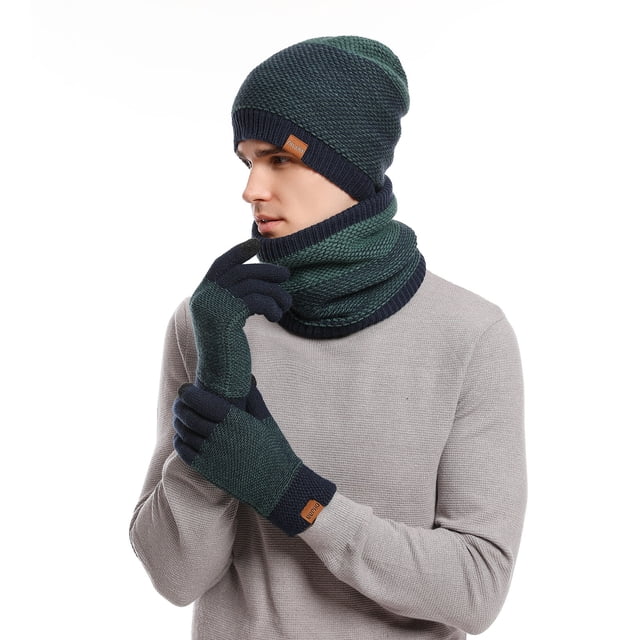 Men's Winter Knit Beanie Scarf and Glove Set for Cold Weather