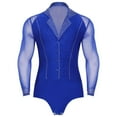 thumbnail image 2 of Mens Latin Tango Dance Performance Leotard Costume Lapel Collar Sheer Mesh Ballroom Dancewear Sparkly Rhinestone Bodysuit, 2 of 6
