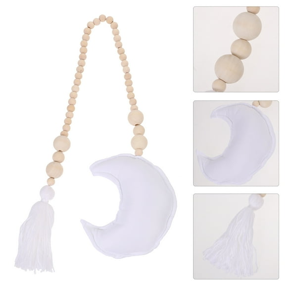 LEORX White Moon Pendant Wooden Beads Garland for Wall Bed Decor Bedroom Ornament 7.9 Inches