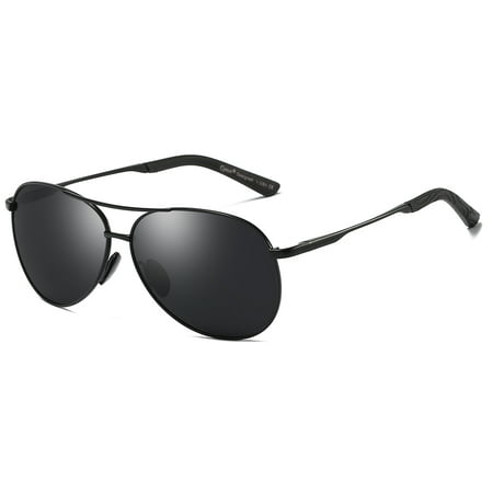 Cyxus Aviator Spring Hinges Polarized Sunglasses for Anti Glare UV400, Matte Black Frame Gray Lens