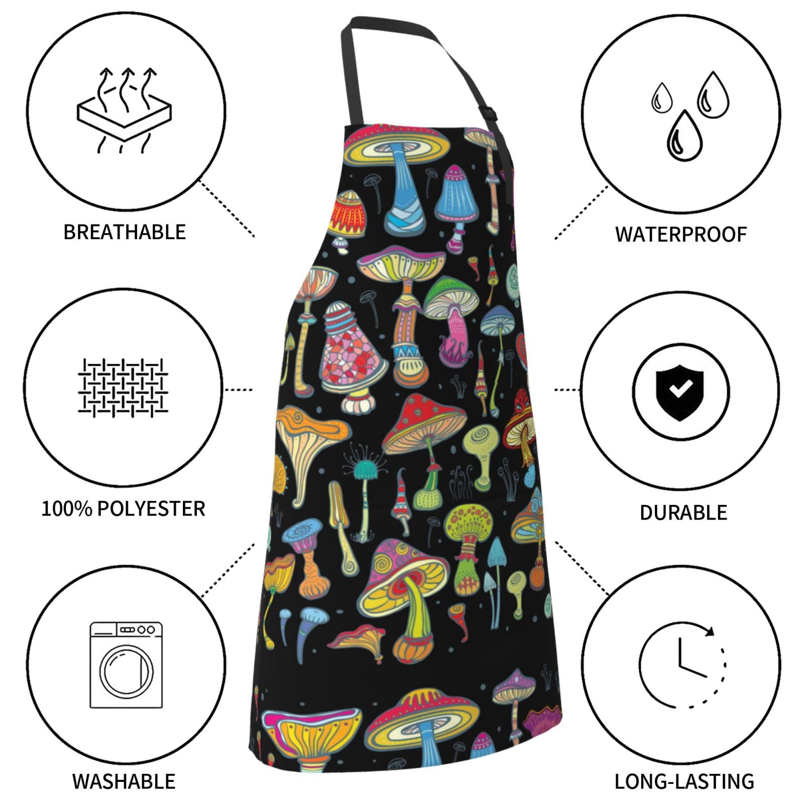 Kdxio Bright Mushrooms Apron with Pockets Adjustable Kitchen Aprons for Men Women Waterproof Aprons for Cooking,Drawing,Crafting, Baking Household Cleaning