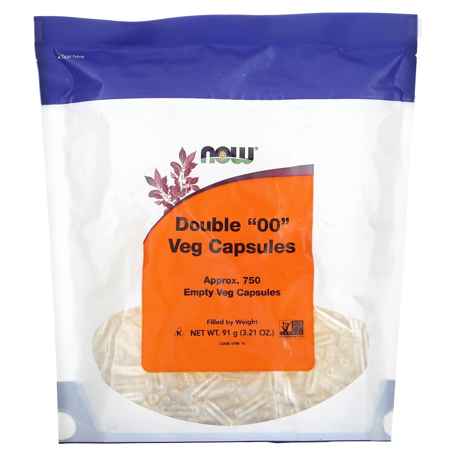 Now Foods, Double "00" Veg Capsules, Approx. 750 Empty Veg Capsules (1 Pack)