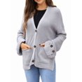 thumbnail image 3 of Women Chunky Knit Sweater Long Sleeve V Neck Button Up Cardigan with Pocket Coat for Fall and Winter Grey L, 3 of 9