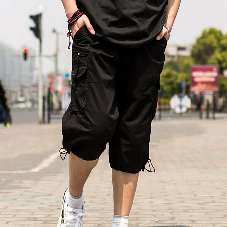 Clearance YOHOME Mens Shorts Fashion Casual Mid Waist Solid Color Pockets Outdoor Shorts Pants Black XL