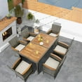 thumbnail image 3 of Gymax 7PCS Outdoor Dining Set Patio Acacia Wood and Rattan Furniture Set w/ Cushions, 3 of 10