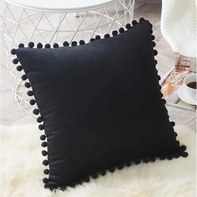 Mashaouyo Clearance Decorative Throw Pillow Covers for Couch Bed Soft Particles Velvet Solid Cushion Covers With Pom Poms