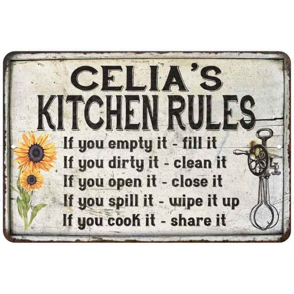 Celia's Kitchen Rules Chic Sign Vintage Décor 8 x 12 High Gloss Metal 208120032374
