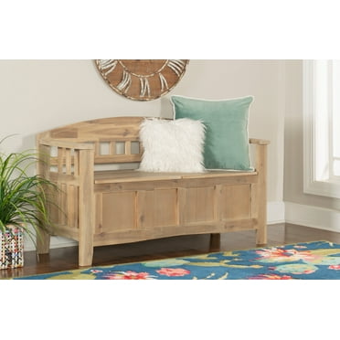 Linon Gilman Entryway Storage Bench, 18" Seat Height, Natural Wash Finish